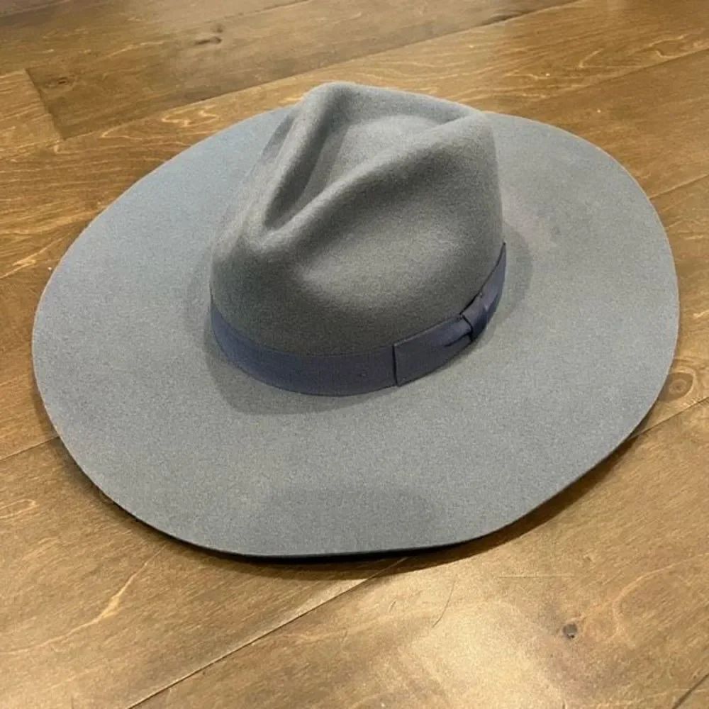 Anthropologie Wyeth Adrian Charcoal Slate Grey Wide Brim Rancher Hat Brand New